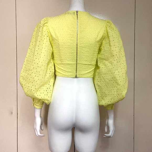 SHEIN PREMIUM 100% COTTON PUFF SLEEVE eyelet back zipper Crop TOP 2 - Picture 5 of 14
